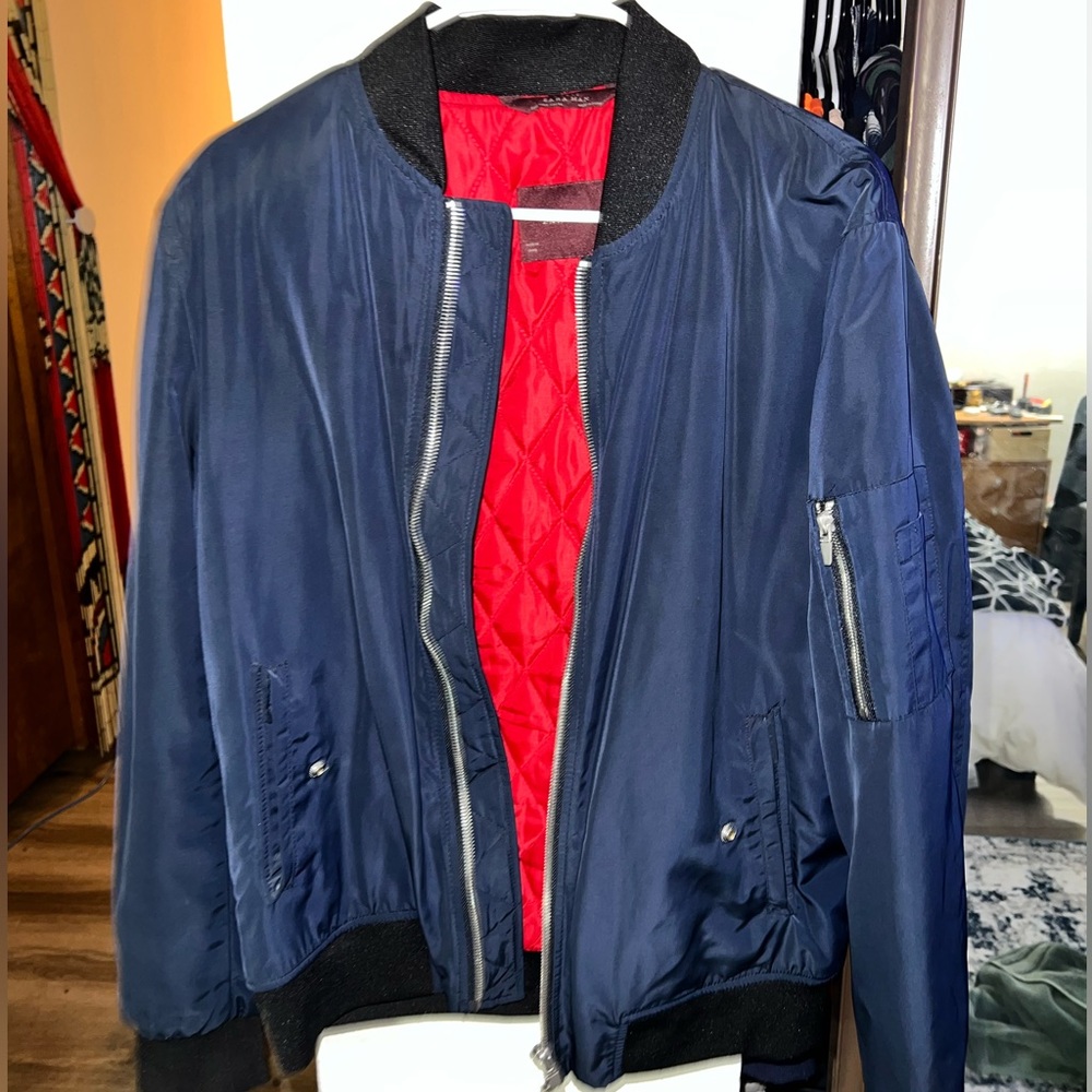 Zara Navy Blue Bomber Jacket - Medium
